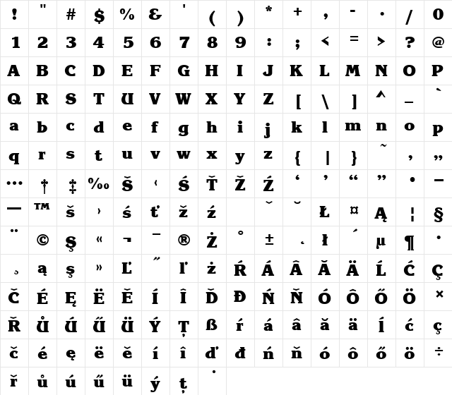 KorinItcTEEHea Regular  glyph index