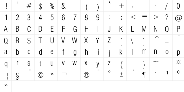 BPG Classic Medium Regular  glyph index