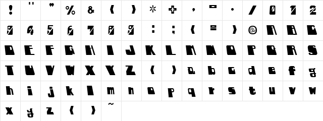 LEFt Regular  glyph index