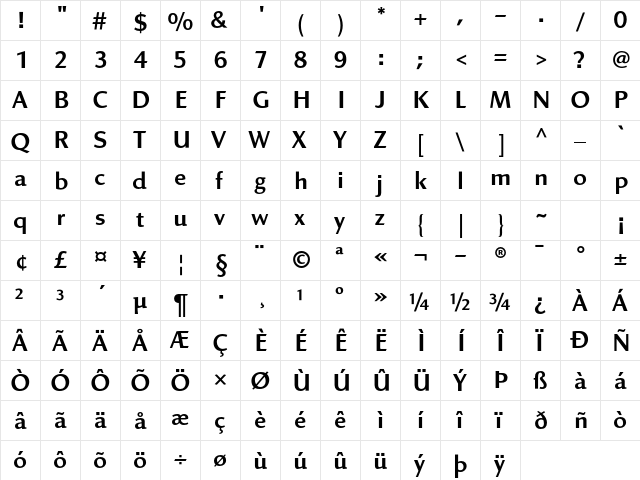Linex Sans Std Regular  glyph index