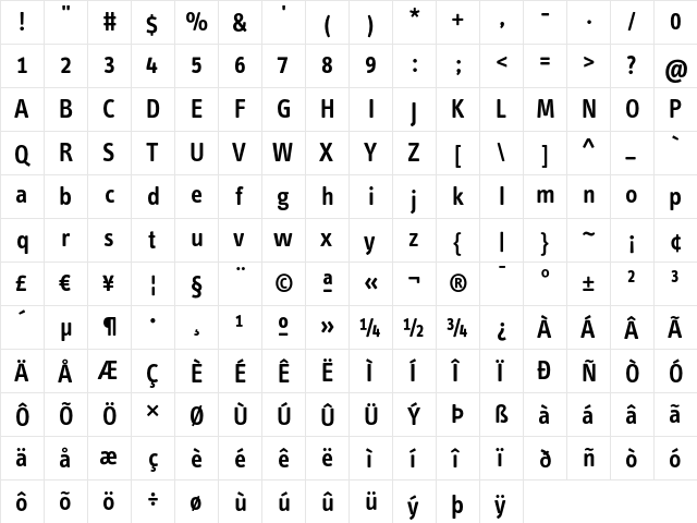 InfoTextSemiboldTf Roman  glyph index