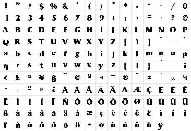 Sigvar-Serial-Heavy Regular  glyph index