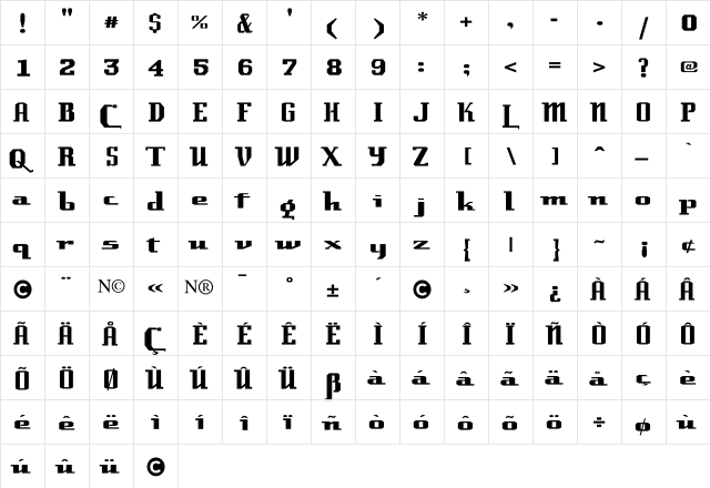 Laundrette Regular  glyph index