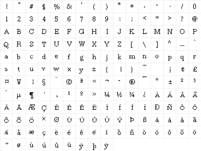 Rough37 Becker Regular  glyph index