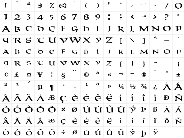 Weekender Regular  glyph index