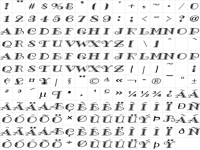 GalleryWide Italic  glyph index