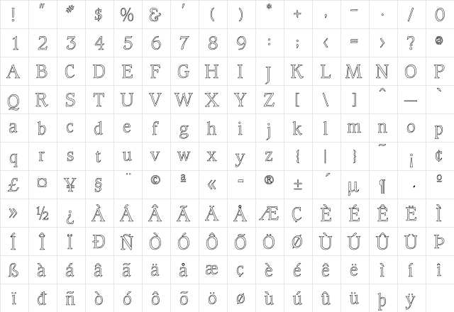 Alpine Ho Regular  glyph index