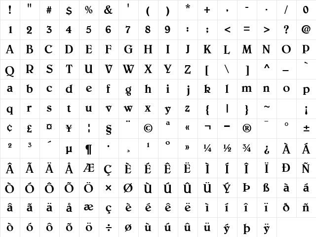 BarristerSSK Regular  glyph index