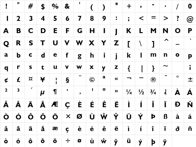 NRB Welsh Gillian Bold  glyph index