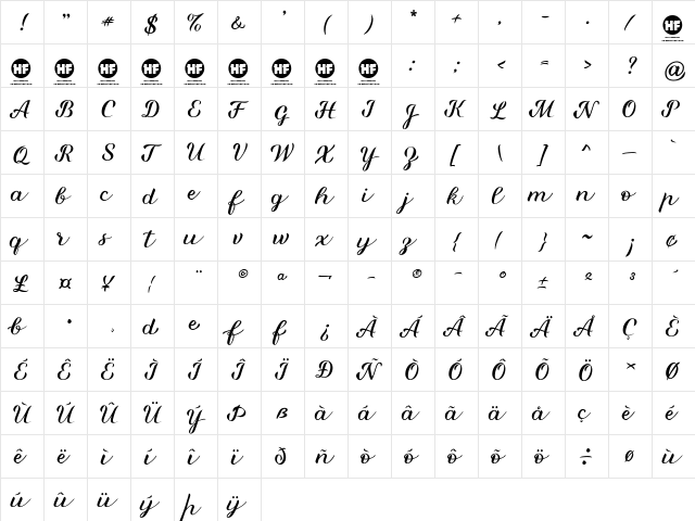 Miralight Demo Regular  glyph index