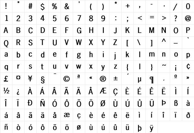NewsGothic Bold Bold  glyph index