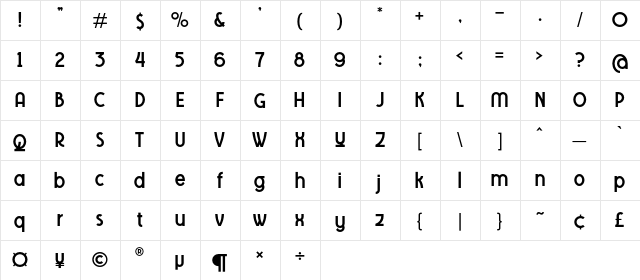 Tawakkal Sans Regular  glyph index