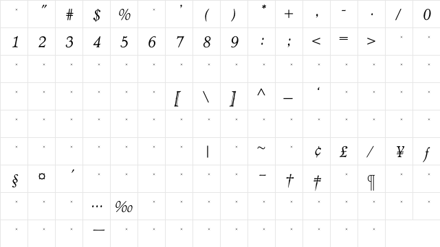 TCAdministerBookItalTab Regular  glyph index