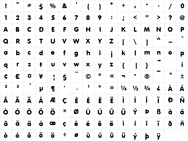 VAGRundschriftD Regular  glyph index