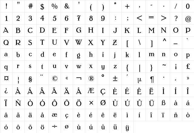 Lo-Type BQ Regular  glyph index
