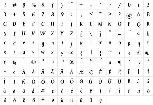 Barracuda Regular Regular  glyph index