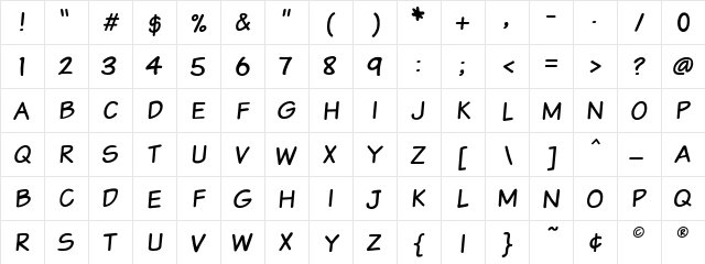 VTCSundaykomixcaps Regular  glyph index