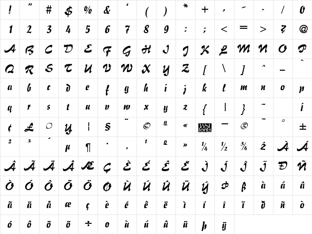 BrushFlair Regular  glyph index