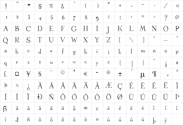 Linden Regular  glyph index