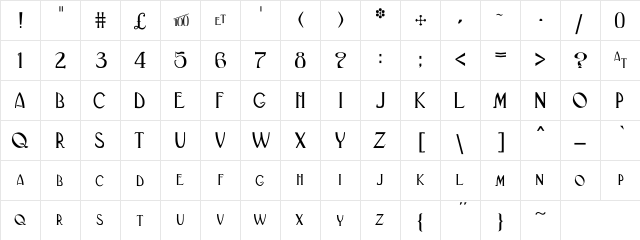 BlackAdderII-Normal Regular  glyph index