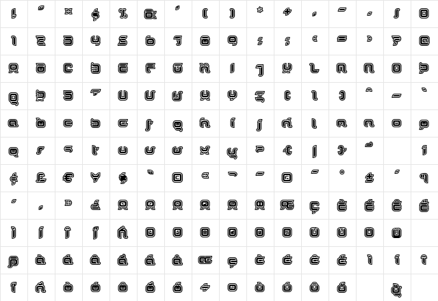 Doris OrangeOutline Regular  glyph index
