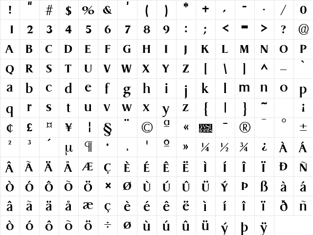 Griffon Bold  glyph index