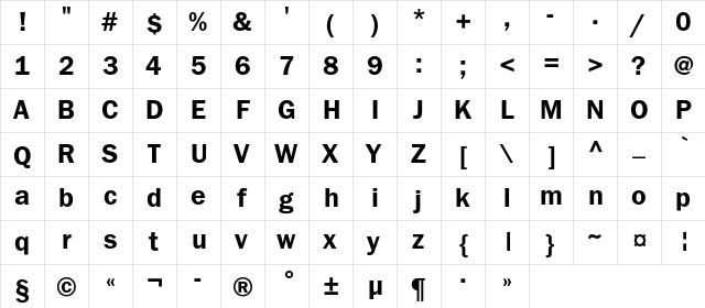 FranklinGothicDemiC Regular  glyph index