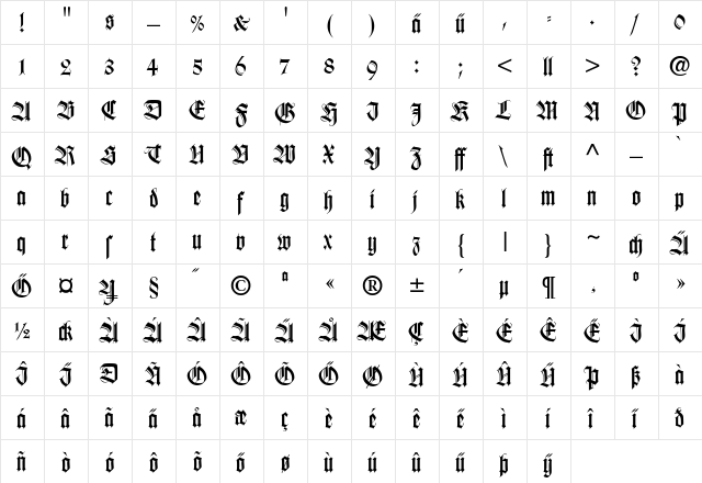 WilhelmKlingsporGotisch-Dfr Regular  glyph index