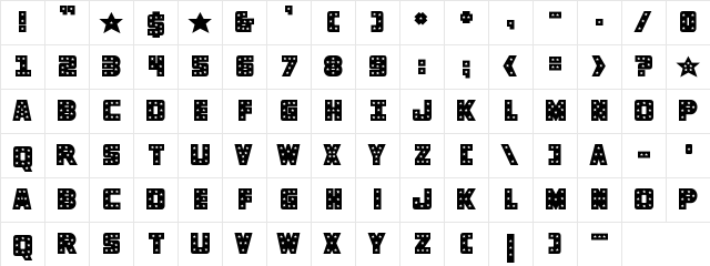 Knievel Solid Regular  glyph index