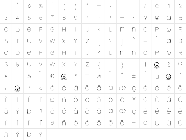 Kravitz Regular  glyph index