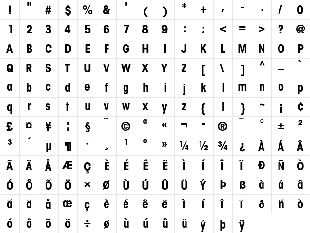 ITC Avant Garde Gothic Bold Condensed  glyph index