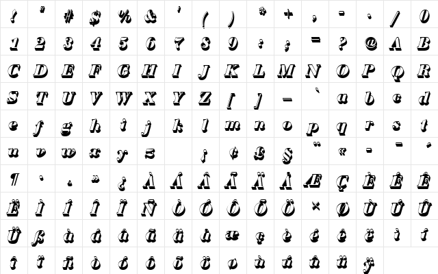 BauerBodDBolItaSh1 Regular  glyph index
