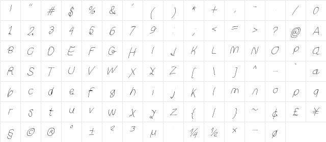 Curly Kue ThinIta  glyph index