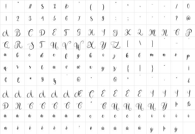 Jacyking Regular  glyph index