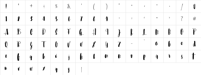 Sunbreath Regular  glyph index