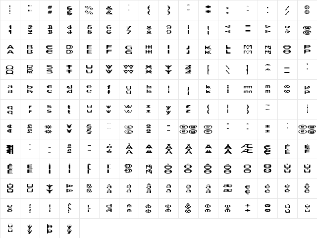 Ritual Three Regular  glyph index