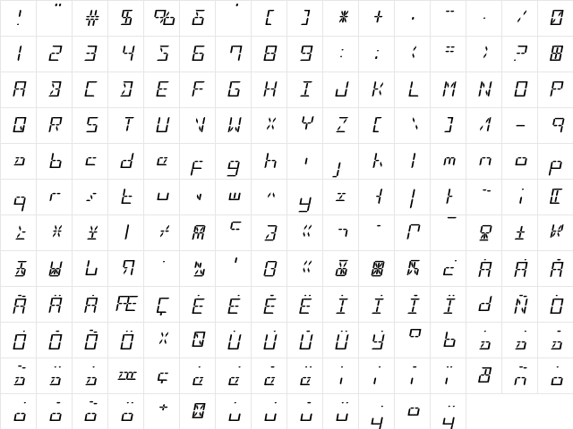 LED Sled Expanded Italic Expanded Italic  glyph index