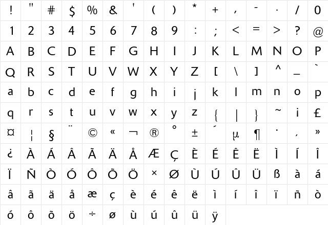 Delta BQ Regular  glyph index
