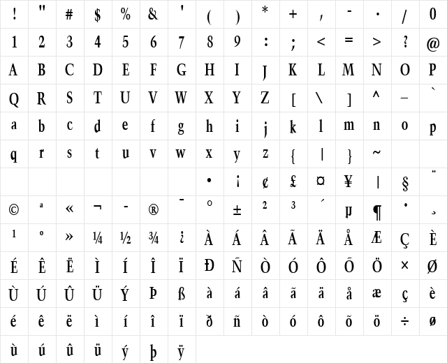 Horn-Condensed Bold  glyph index