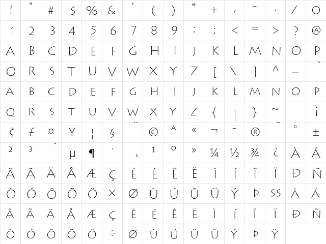 Lithos Pro Extra Light  glyph index