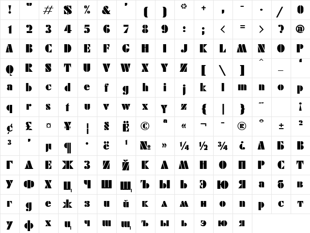 Fortuna Black Normal  glyph index