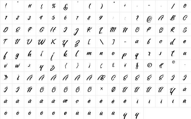 Bellerin Regular  glyph index