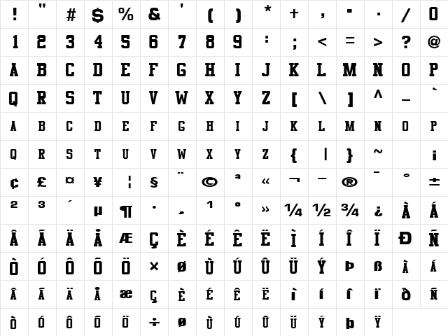 Cosmic Regular  glyph index