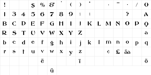 Abbott Old Style Regular  glyph index