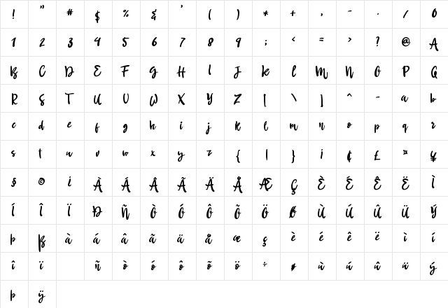 Butterfree Regular  glyph index
