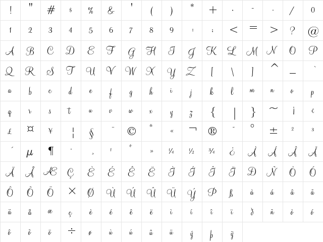 Monterey Regular  glyph index