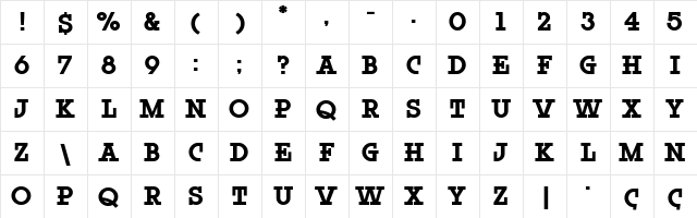Rock Titling Bold Trial  glyph index