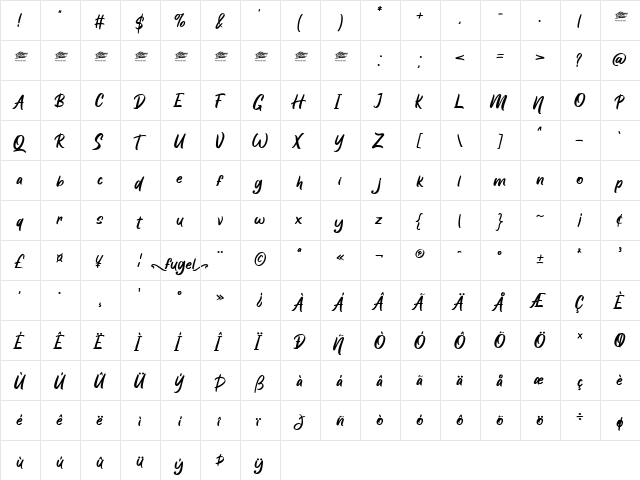 Fugel - Personal Use Regular  glyph index