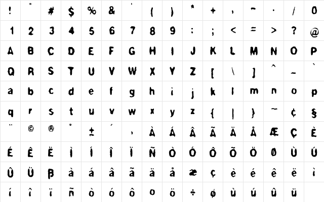 BlueVibes Bold  glyph index