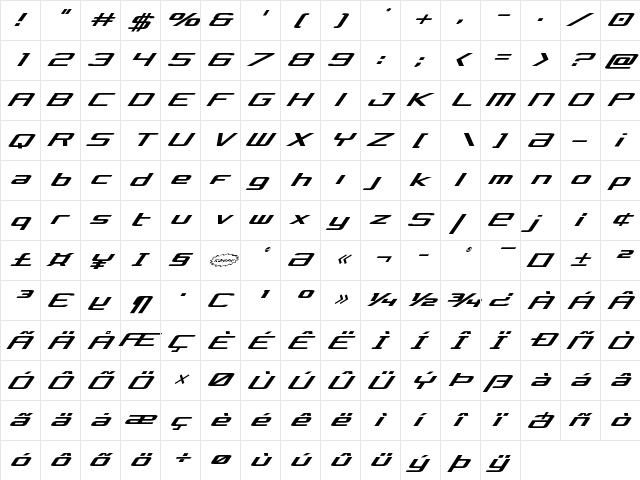 Concielian Italic Italic  glyph index